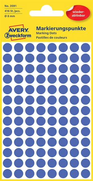 Avery etichetta adesiva rimovibile ø8 mm blu, 416 pezzi.